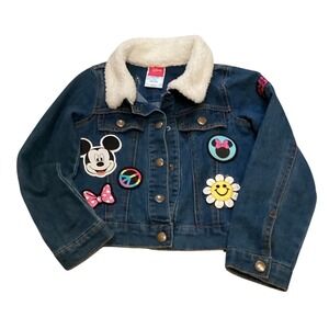 Girls Disney Denim Jacket Sherpa Collar Minnie Mouse Mouse Patches 5/6